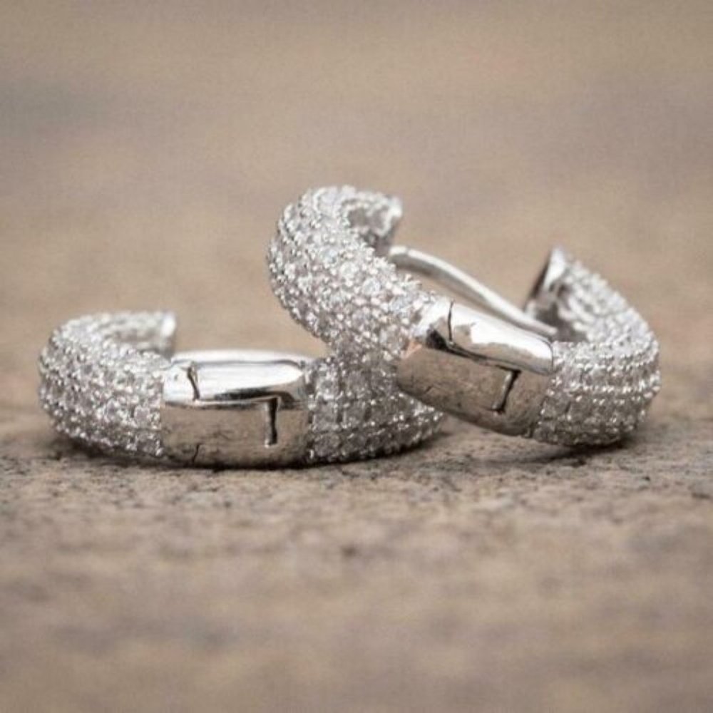 New Beautiful 14k Gold Over Sterling Silver Diamond Huggie Studs - Picture 5 of 5